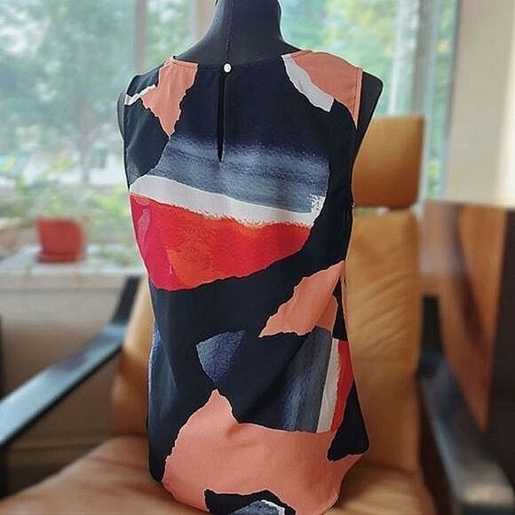 DKNY sheer sleeveless multicolour abstract pattern sleeveless blouse size M - Picture 2 of 14